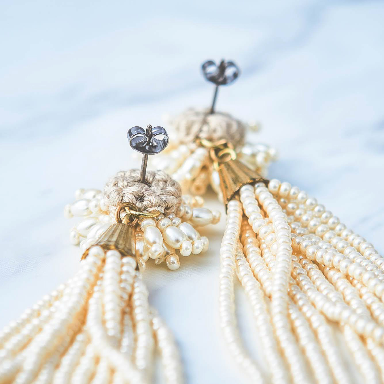 【1279】大きめパールビーズとタッセルのピアス 結婚式 お呼ばれ ウエディング ヴィンテージ パール ビーズ